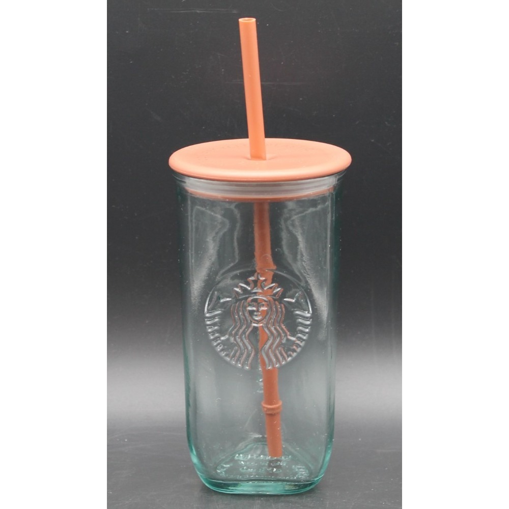 Starbucks Recycled Glass Triangle Tumbler 16 oz Lid Straw Cold Cup Spain